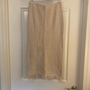 Cream Knit Maxi Skirt with Fringe Bottom